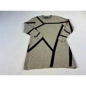 Orange Fashion Village Womens Tan Black Geometric Abstract Sweater Dress S/M